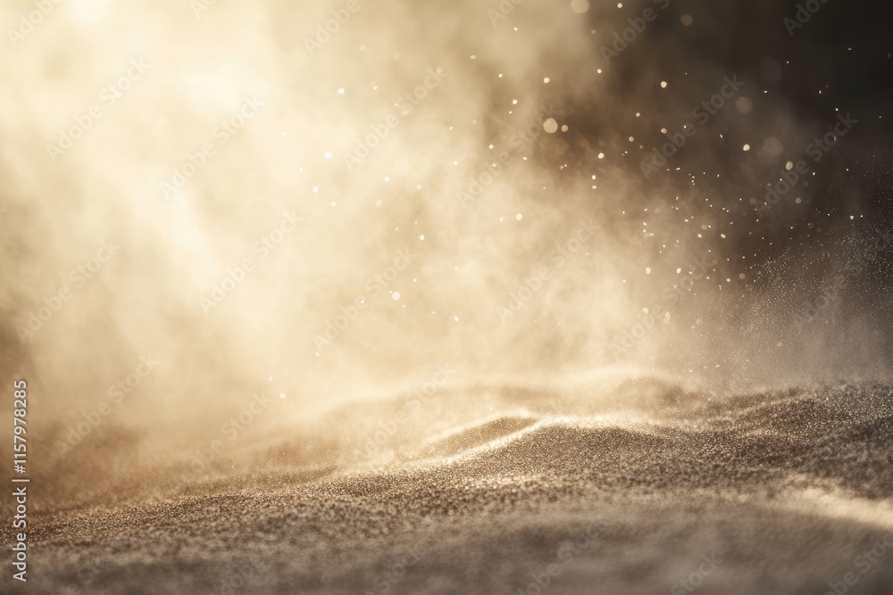 Poster golden dust particles floating in a beam of light on a textured surface.