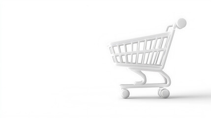 White shopping cart on minimalistic background, symbolizing online shopping and e commerce