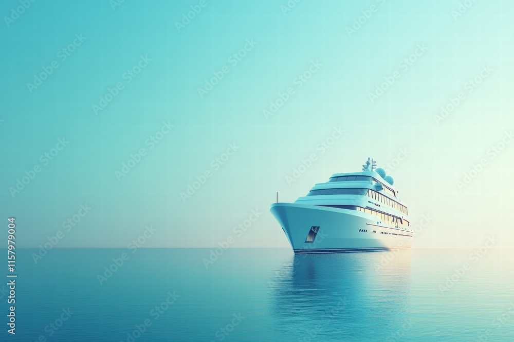 Poster luxurious cruise ship sailing on calm turquoise waters with ample space for text and showcasing a se