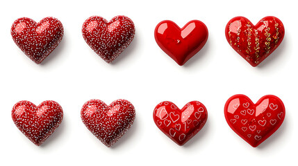 Fototapeta premium Red hearts in various designs and textures, perfect for expressing love and affection. Ideal for romantic themes and celebrations