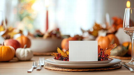 Fall themed table setting with handmade place cards and autumn decor