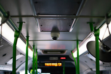 Surveillance camera on a bus. CCTV cameras ensure a safe and comfortable ride