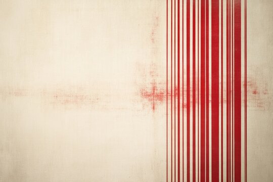 Abstract background with vertical red stripes on a beige textured surface.