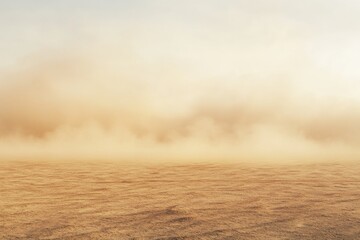 A vast, sandy desert landscape under a hazy, dusty sky, a scene of aridity and atmospheric dust.