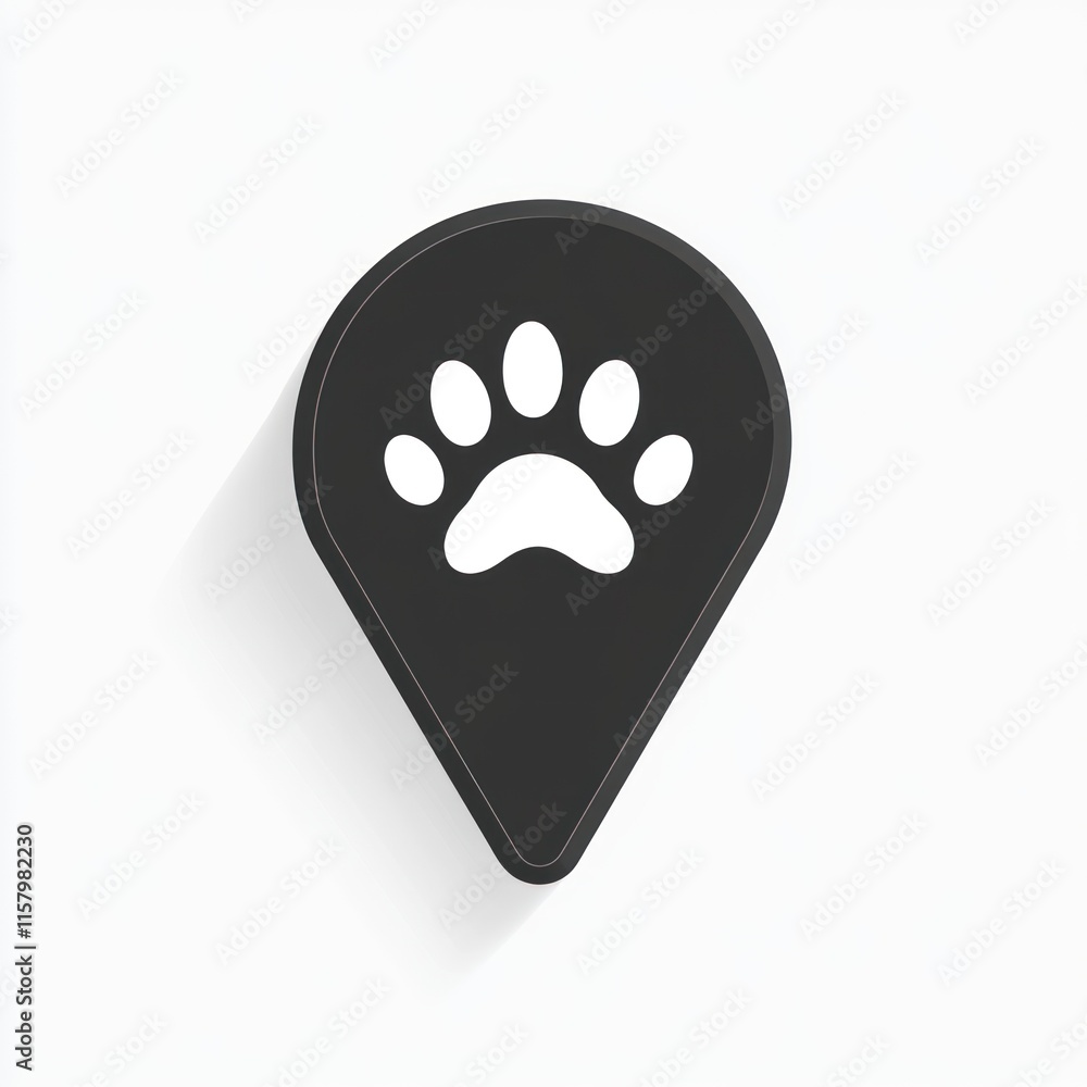Poster dark gray map pointer with white paw print.