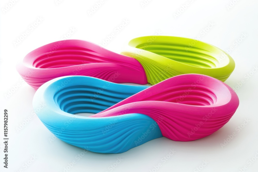 Poster abstract, colorful, wave-like forms interlock, creating a visually striking and modern design.