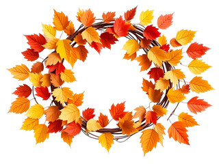 Autumn Fall Wreath Made With Leaves on transparant backgrounf