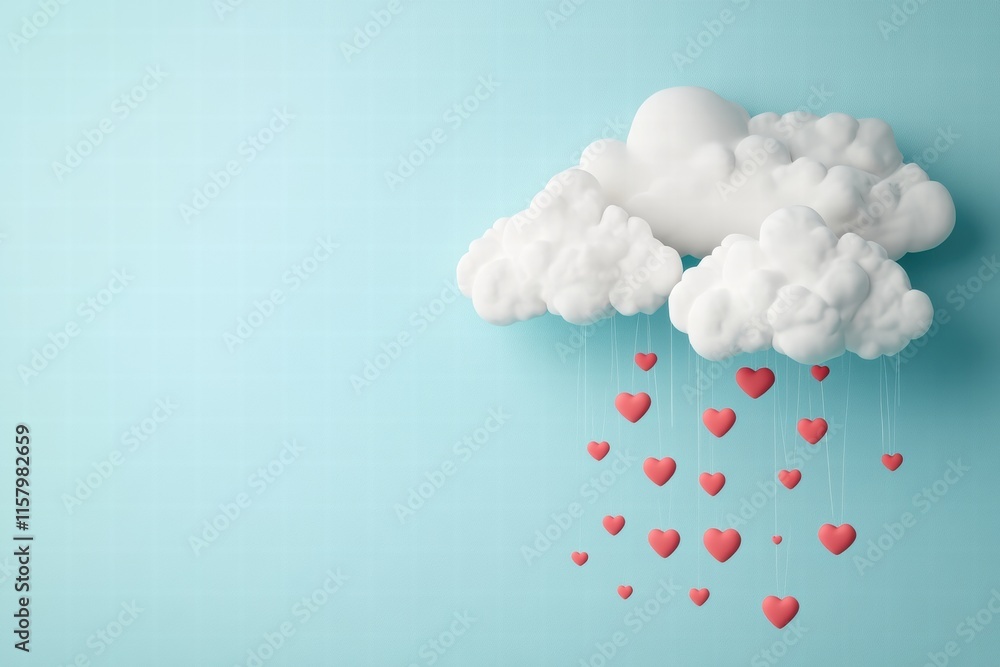 Poster whimsical hand drawn valentines day design featuring a cloud with hearts raining down in a playful s