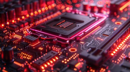 Obraz premium Conceptualize a neon exhibit of hardware symbols, featuring shining CPUs