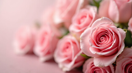 Fototapeta premium arrangement of pink roses banner, greeting card