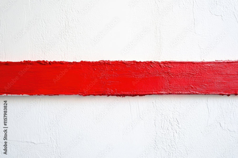 Poster a bold horizontal red stripe contrasts against a textured white background, creating a minimalist ye