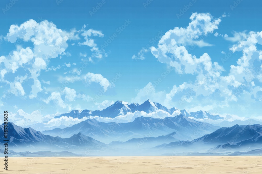 Poster Majestic mountain peaks under a clear blue sky with soft clouds and ample space for creative text and design elements. Generative AI