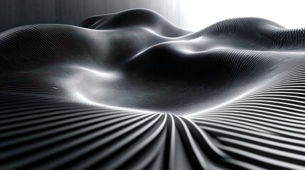 Naklejka premium Abstract landscape with smooth, wavy forms and contrasting light, evoking a sense of depth.
