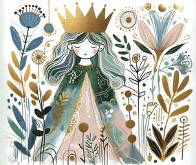"Reinas Botánicas: Coronas de Oro y Naturaleza"