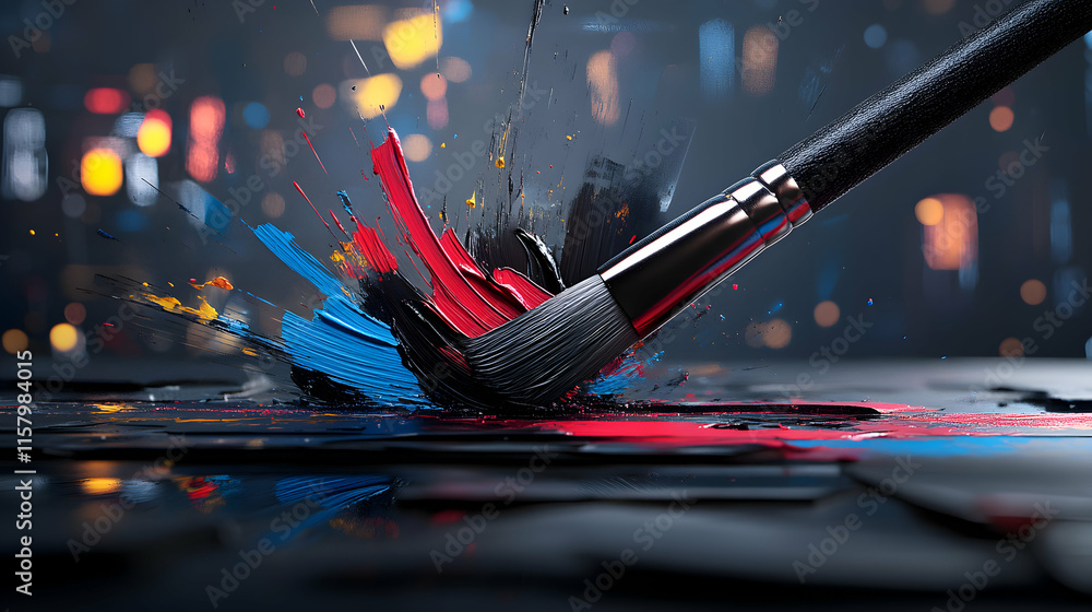 Poster vibrant paintbrush strokes, an explosion of color, creating a dynamic artwork with bold hues and exp