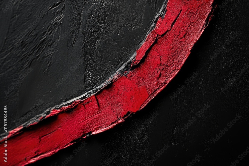 Poster abstract art showcasing a vibrant red stroke against a textured black backdrop, creating a striking 