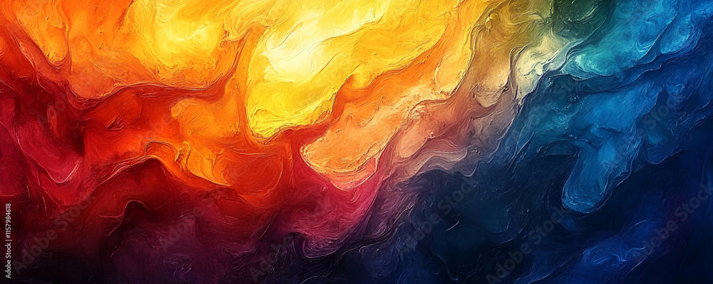 Poster abstract fiery and ocean swirls art, vibrant hues blend seamlessly creating dynamic visual flow. dee