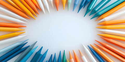Obraz premium Colorful Pencils Arranged in a Circle, Bright Hues, Creative Art Supplies, Vivid Colors, Back to School, Education Tools, Drawing Instruments, Artistic Inspiration, Inspiring Creativity.