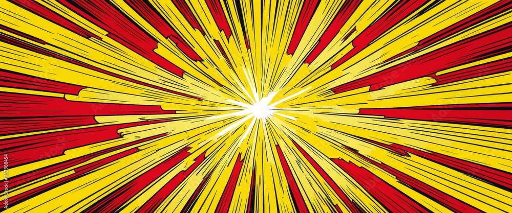 Poster vibrant comic style burst with red and yellow lines exploding from center