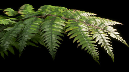 Lush Green Fern Fronds Displaying Delicate Texture Against a Dark Background, Exhibiting Natural Beauty and Vibrant Foliage.