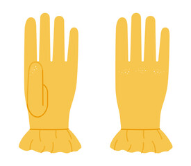 Gloves With Ruffled Cuff Wrist length yellow cartoon Fashion hand accessory clothing technical illustration garment. Vector front palm back view for Men, women style flat template CAD mockup sketch