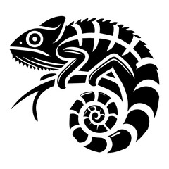 Black and white vector chameleon logo on a white background.