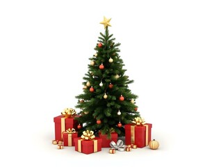 Christmas tree with gifts 3D render icon isolated on transparent background cutout ia 
