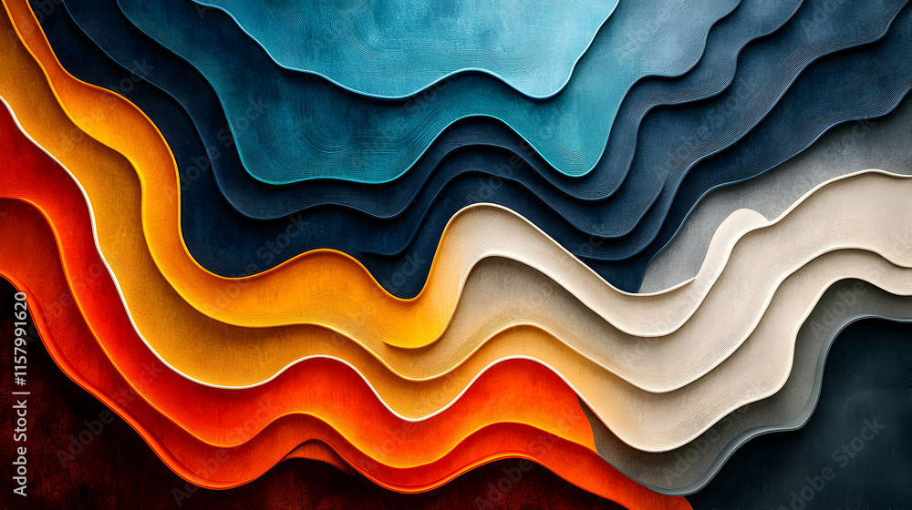 Poster abstract wave layers, colorful undulating forms in textured hues