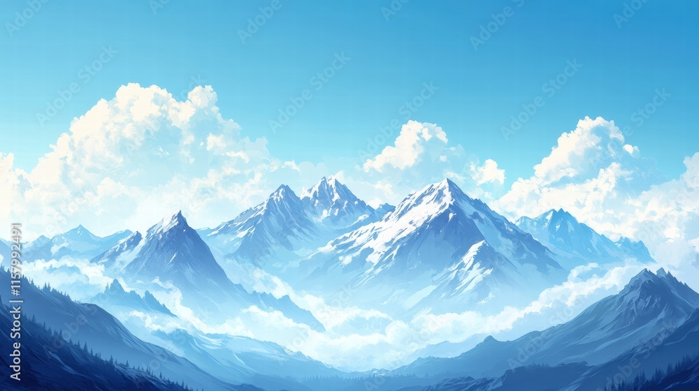 Poster Majestic mountain peaks under a clear blue sky with ample space for adding text or designs. Generative AI