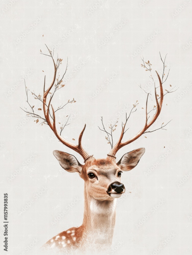 Fototapete elegant deer with branching antlers in soft setting, perfect for mock up projects and creative displ