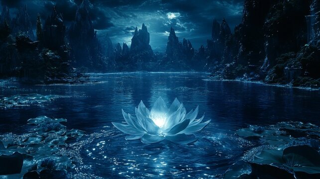 Amidst a desolate landscape, a single glowing flower blooms, its light providing a stark contrast to the surrounding emptiness, embodying resilience and the enduring power of nature.