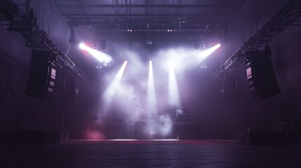 Empty stage with spotlights and smoke.