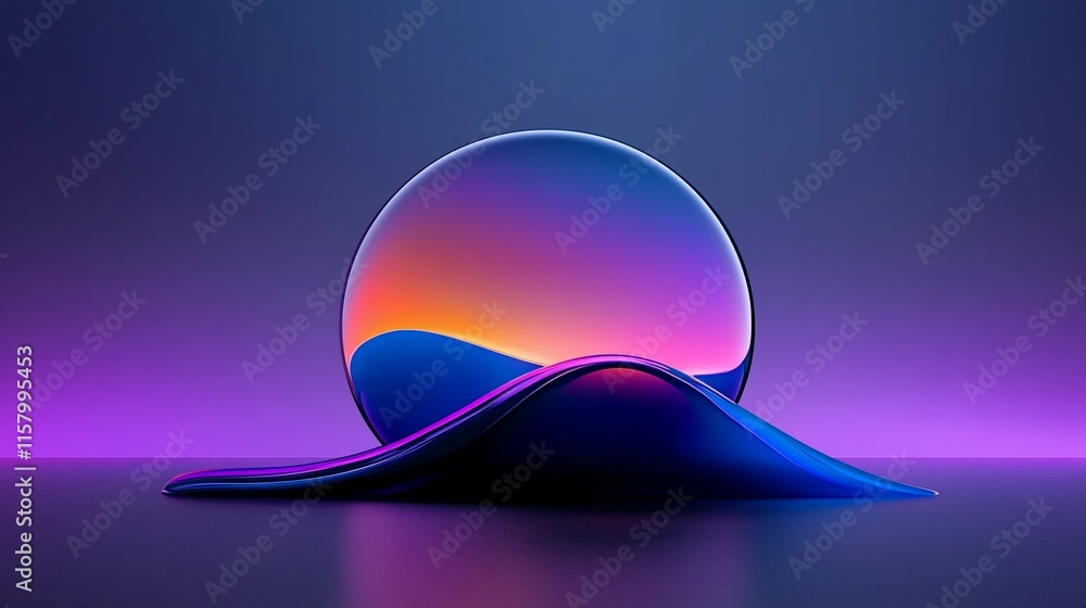 Poster abstract iridescent sphere and wave.