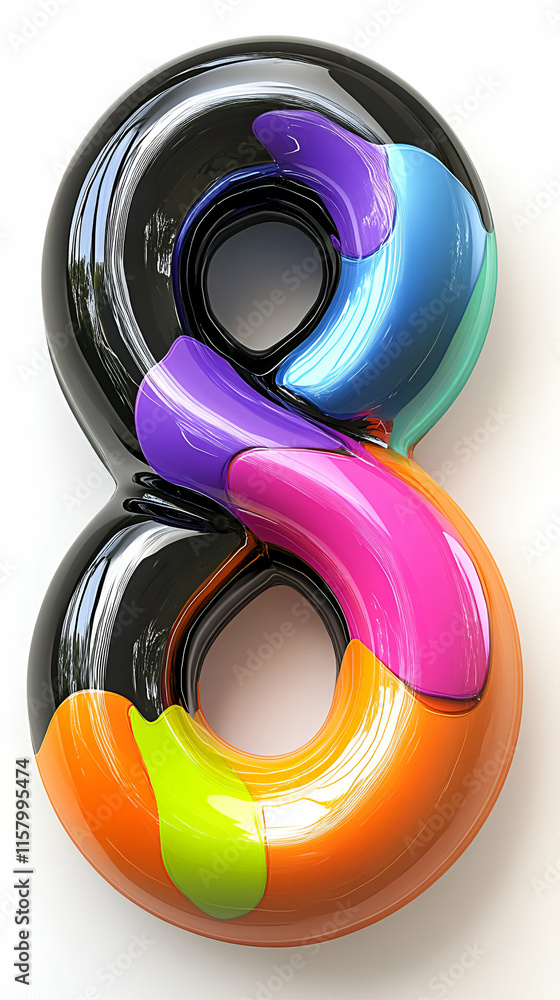 Poster glossy number eight, multicolored abstract design, vibrant hues create a striking visual effect.