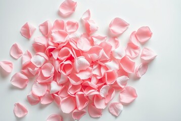 Fototapeta premium Scattered Soft Pink Rose Petals on a White Background