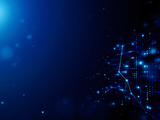 Blue gradient background with glowing dots, abstract digital design.