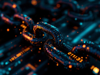 Digital chain links on blue background, symbolizing security.