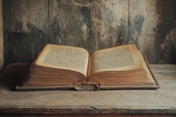 Obraz premium An open antique book resting on a weathered surface, illustrating history and knowledge's timeless value.