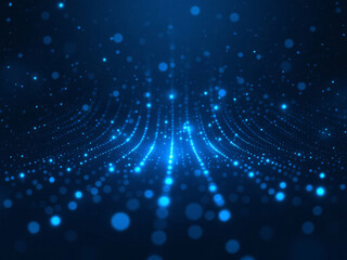 Abstract blue digital wave with glowing particles on a dark background.