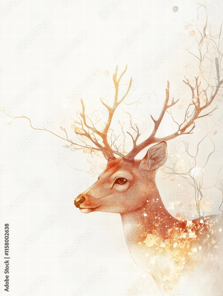 Aufkleber Elegant illustrated deer with detailed branching antlers and ample copy space for creative use. Generative AI