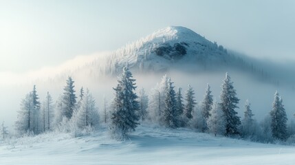 Obraz premium a hill in the snow and fog