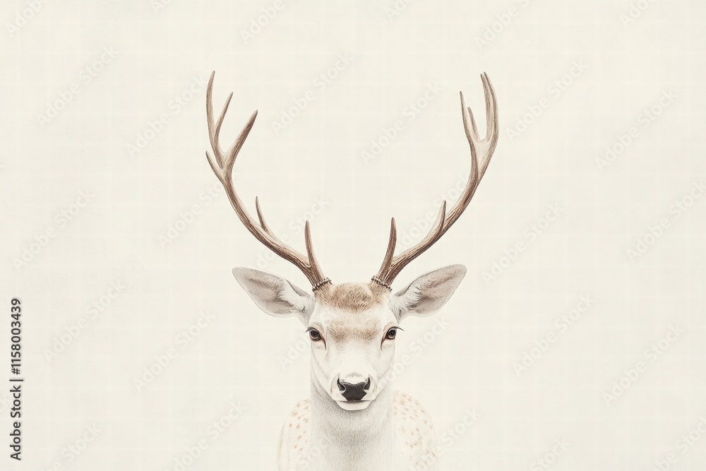 Fototapete elegant illustrated deer with intricate branching antlers designed for creative mock up space. gener