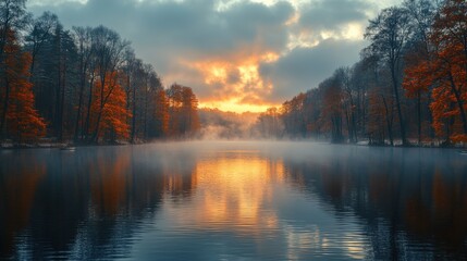 Fototapeta premium a river with fog over it