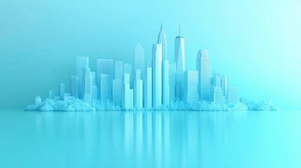 Obraz premium An abstract illustration of modern buildings that rise in height to form a bar graph, symbolizing the rise of industries, businesses, and urban growth.
