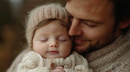 Parent holding newborn, pure unconditional love, soft focus, intimate