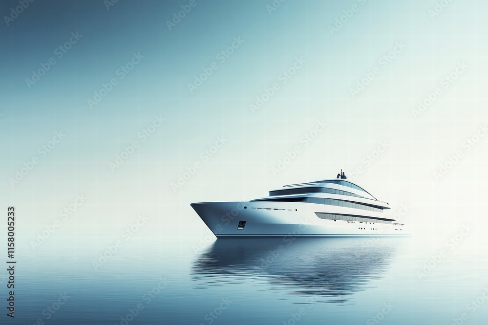 Poster Luxury cruise ship sailing smoothly on calm sea under clear skies with expansive copy space available for your text. Generative AI