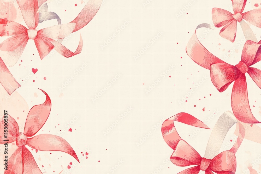 Aufkleber Whimsical hand drawn Valentines Day design with elegant ribbon bows and ample space for text. Generative AI
