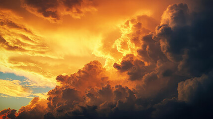 A dramatic texture of stormy clouds, illuminated with golden hues and deep orange highlights, swirling with dynamic energy
