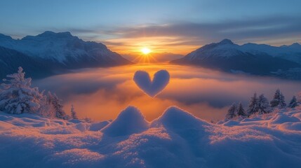 beautiful fairytale landscape of the mountains at sunset autumn view of the mountain range with peaks in the snow evening fog over the lowlands and the lake where the towns were located