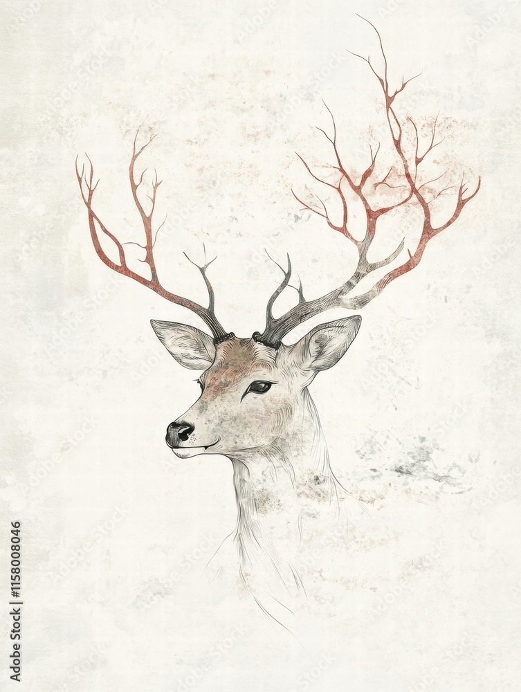 Leinwandbilder Elegant illustrated deer with branching antlers offering ample copy space for creative mock up use in design projects. Generative AI
